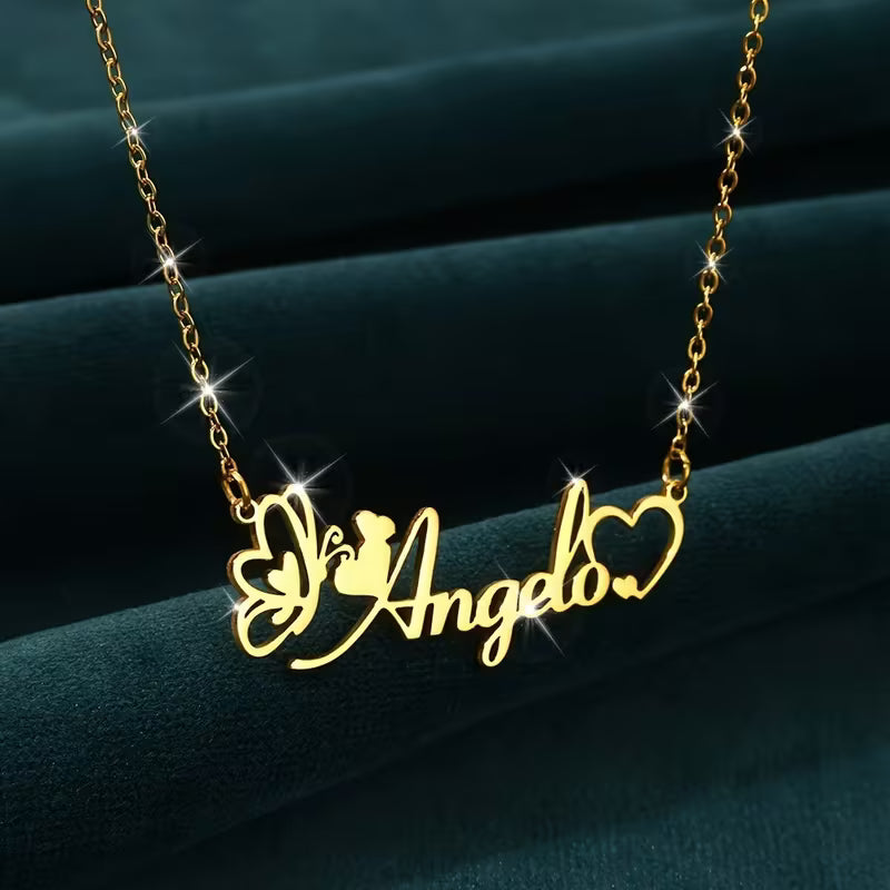 Custom Necklace Elegant Cute Style, Personalized Butterfly Name Necklace,  Women's Fashion Jewelry