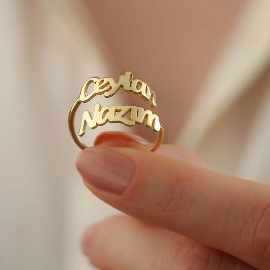 Silver Double Name Ring, Two Name Ring, Personalized Ring
