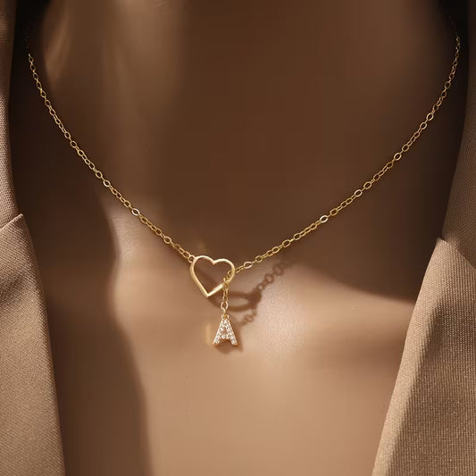 Elegant Initial Heart Necklace Personalized 26 Letter A-Z Name Necklace for Women Teen Match Daily Jewelry Gifts