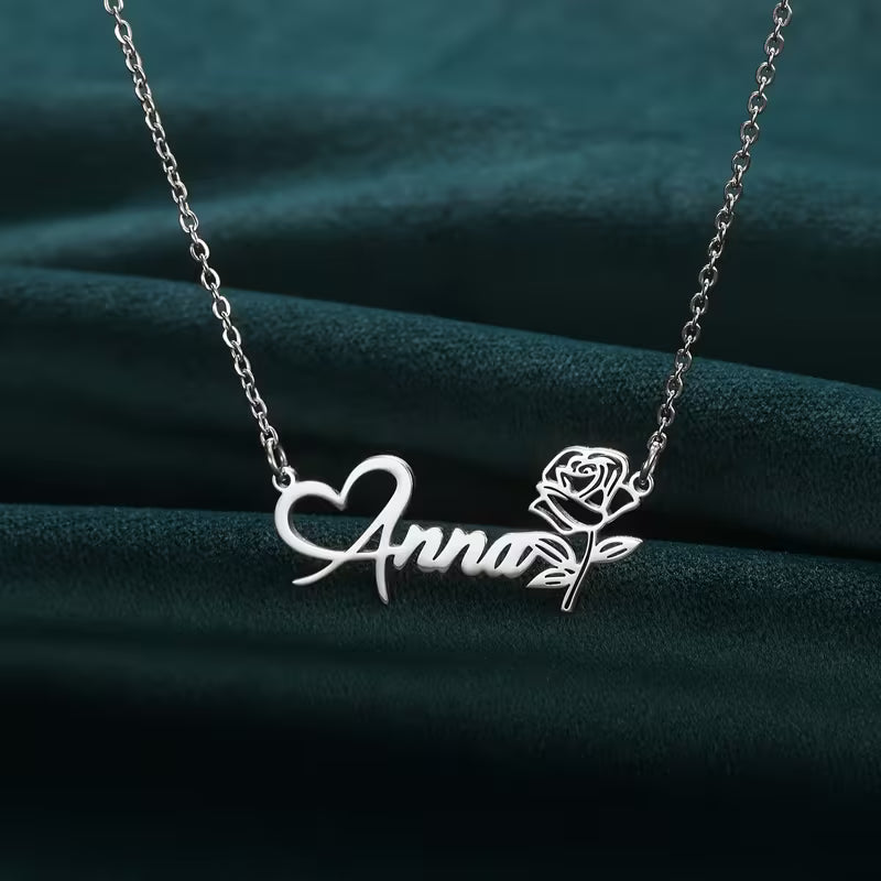 Customized Rose Name Necklace, Romantic Love Style Font Necklace, Best Gift for Her, Women's Wedding Jewelry, English Only