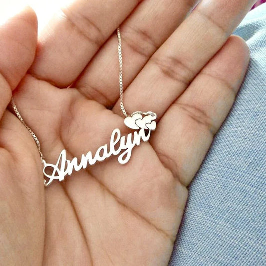 Name Necklace with 3 Small Hearts