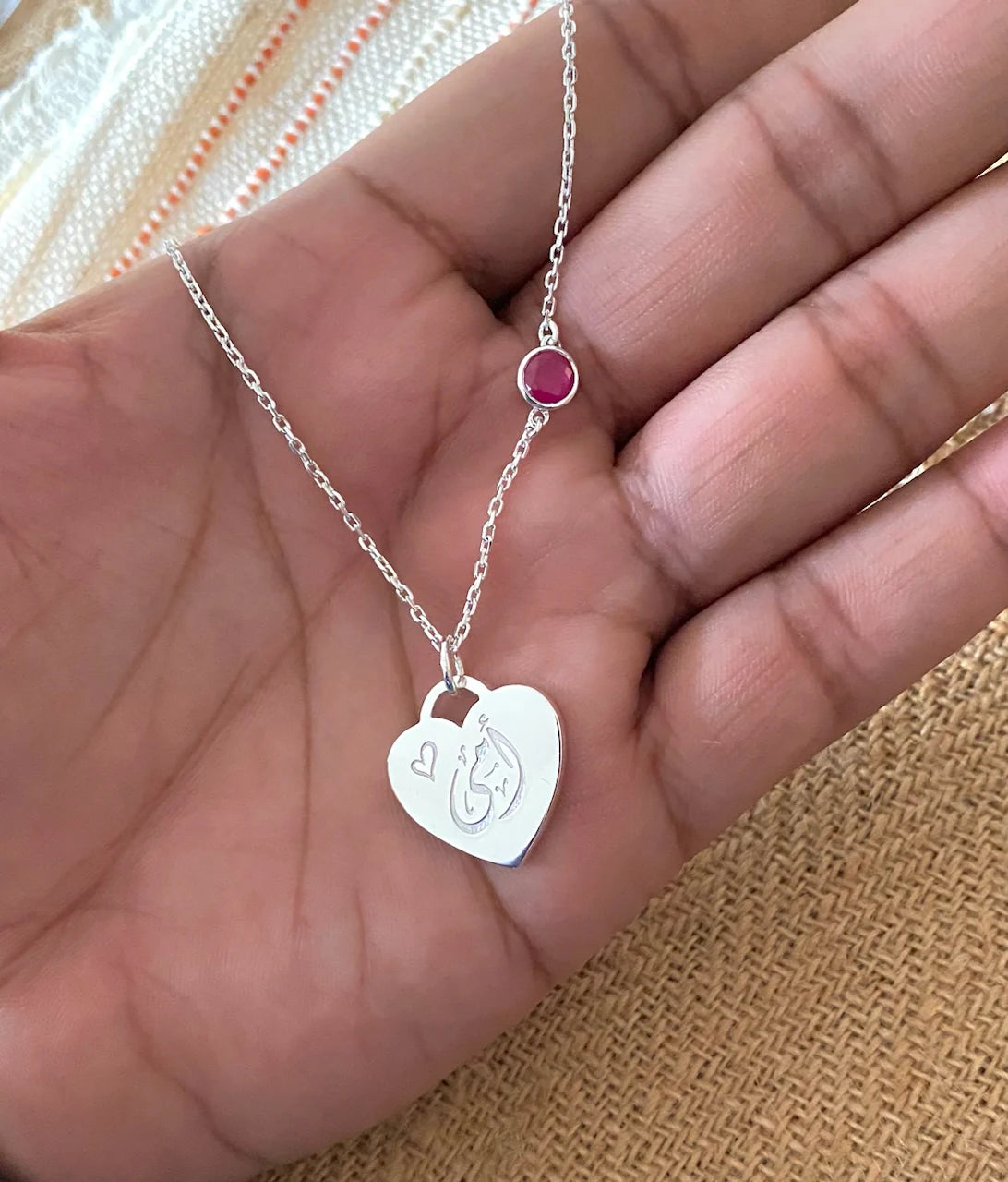 Heart Necklace with Colored Stone for Mothers