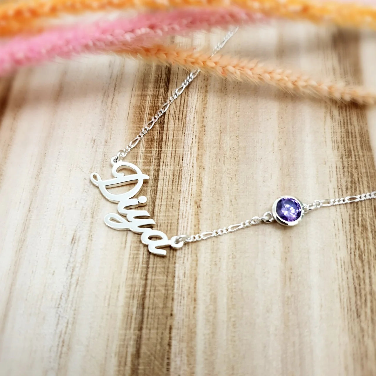 Customised Name Necklace with Color Stone