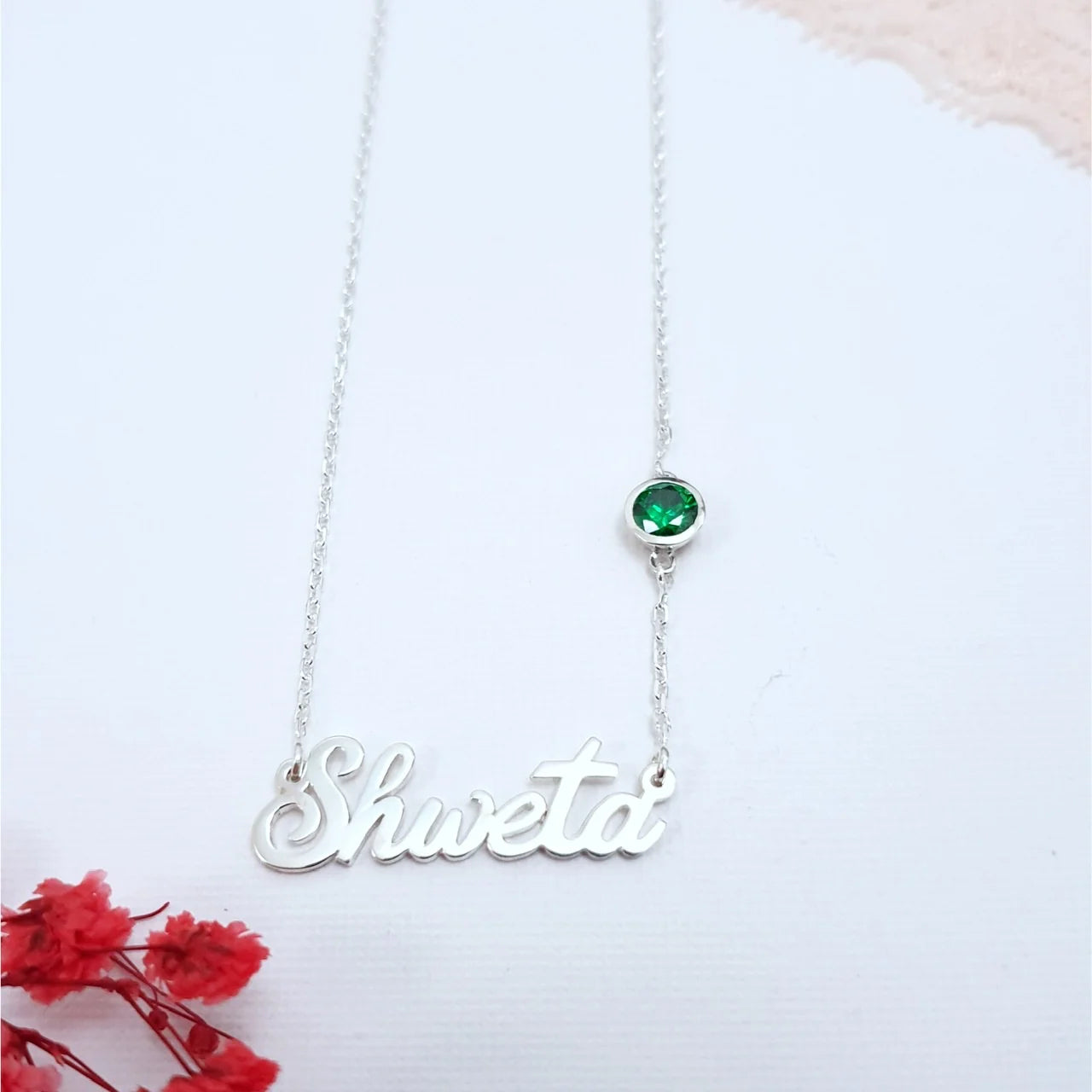 Customised Name Necklace with Color Stone