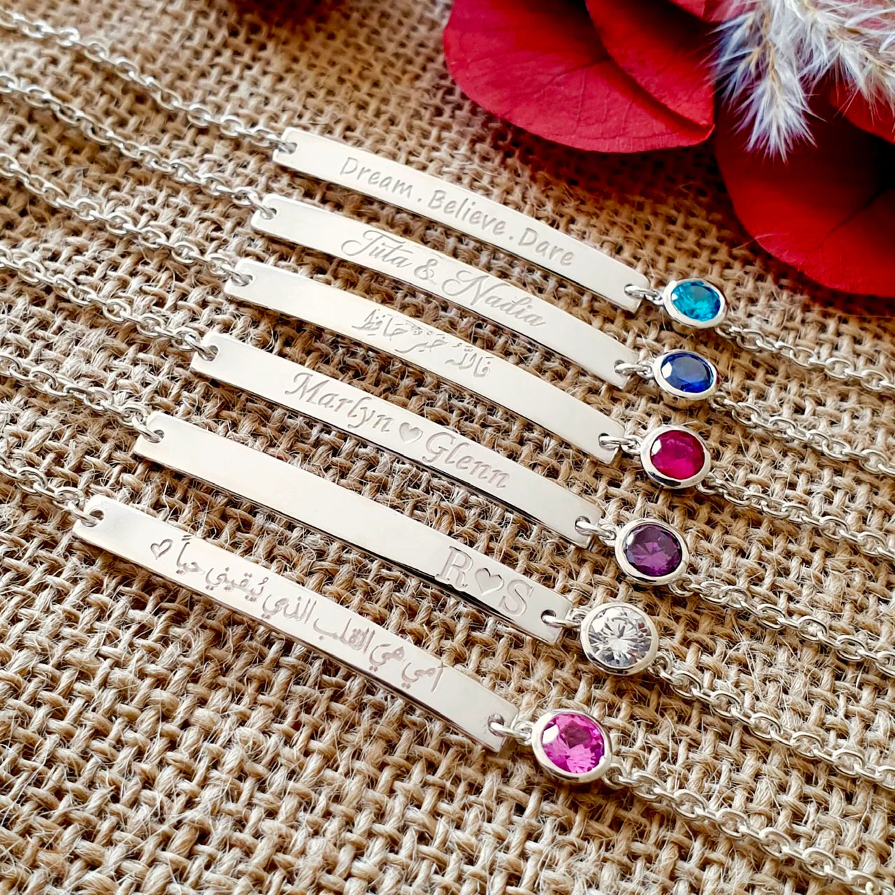 Customised Bar Bracelet with Color Stone