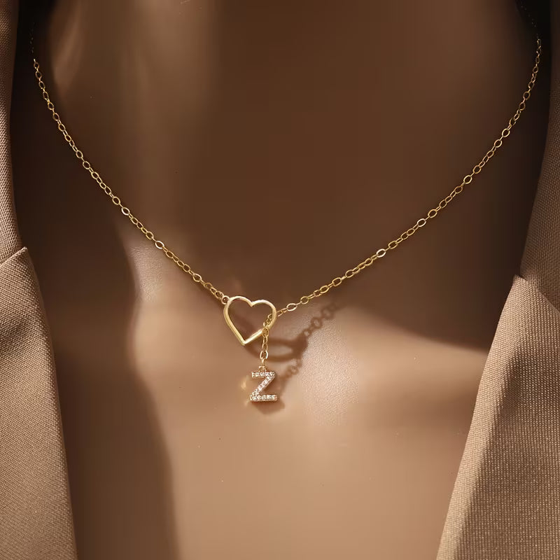 Elegant Initial Heart Necklace Personalized 26 Letter A-Z Name Necklace for Women Teen Match Daily Jewelry Gifts