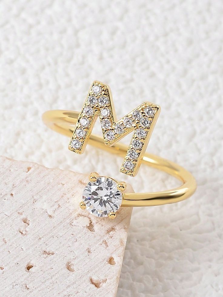 Luxury Name Initial Ring with Stones