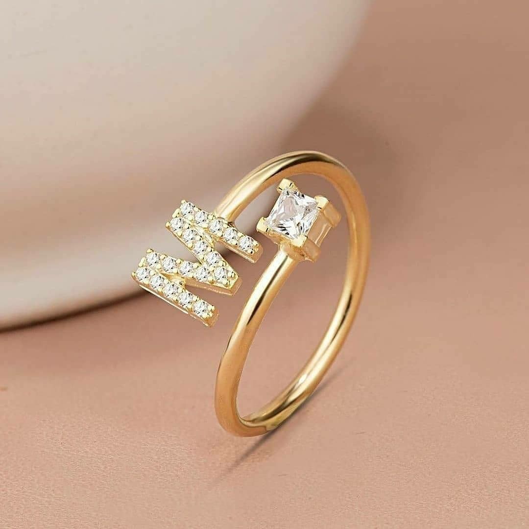 Luxury Name Initial Ring with Stones