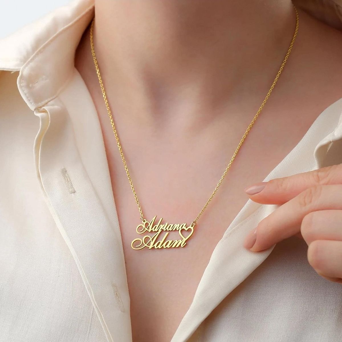 2 Elegant Style Name Necklaces with Heart